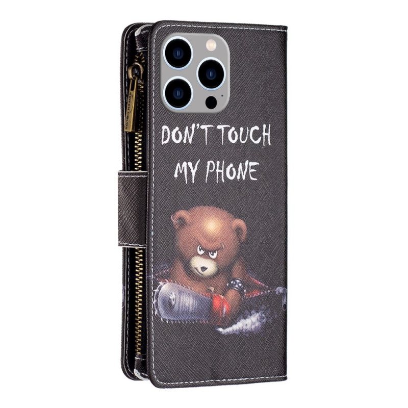 Lærdeksel Til iPhone 14 Pro Max Dangerous Bear Med Glidelås