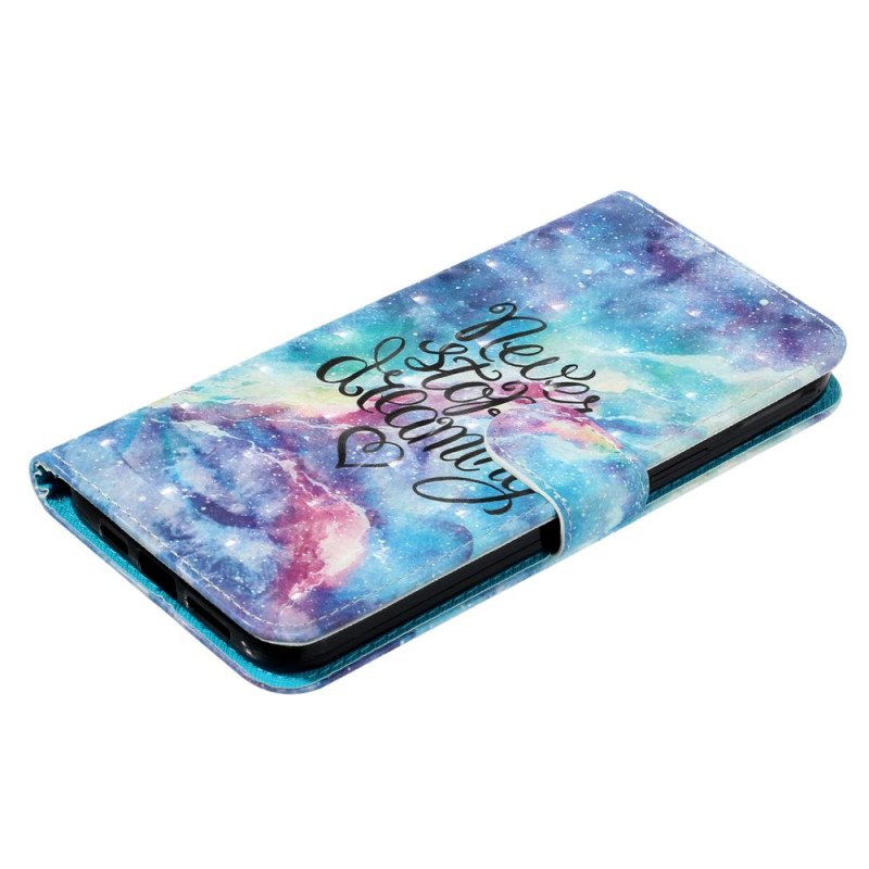 Folio Deksel Til iPhone 15 Pro Med Kjede Never Stop Dreaming 3d Strap