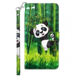 Lærdeksel Til iPhone 15 Pro Med Kjede 3d Bamboo Panda Med Stropp