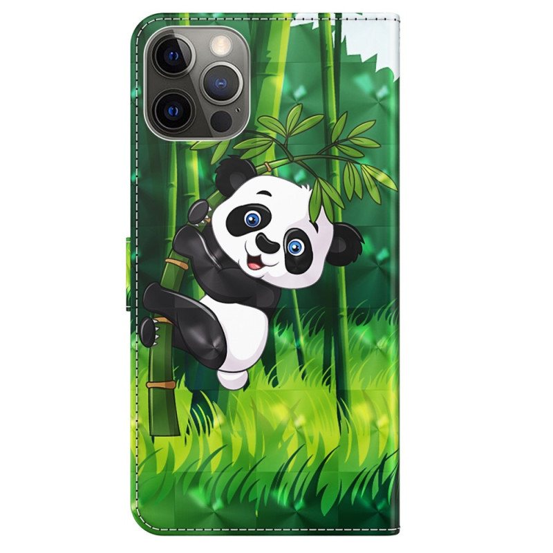 Lærdeksel Til iPhone 15 Pro Med Kjede 3d Bamboo Panda Med Stropp