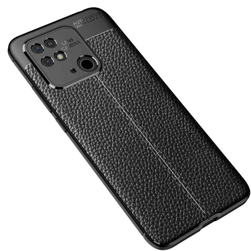 Deksel Til Xiaomi Redmi 10C Dobbel Linje Litchi Leather Effect