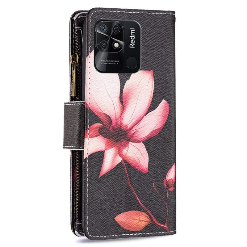 Folio Deksel Til Xiaomi Redmi 10C Blomsterlomme Med Glidelås