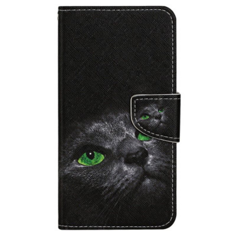 Folio Deksel Til Xiaomi Redmi 10C Med Kjede Green Eyed Cat I Stropp