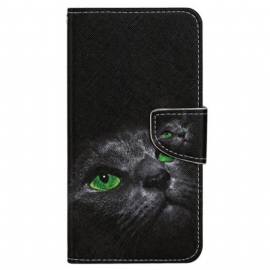 Folio Deksel Til Xiaomi Redmi 10C Med Kjede Green Eyed Cat I Stropp