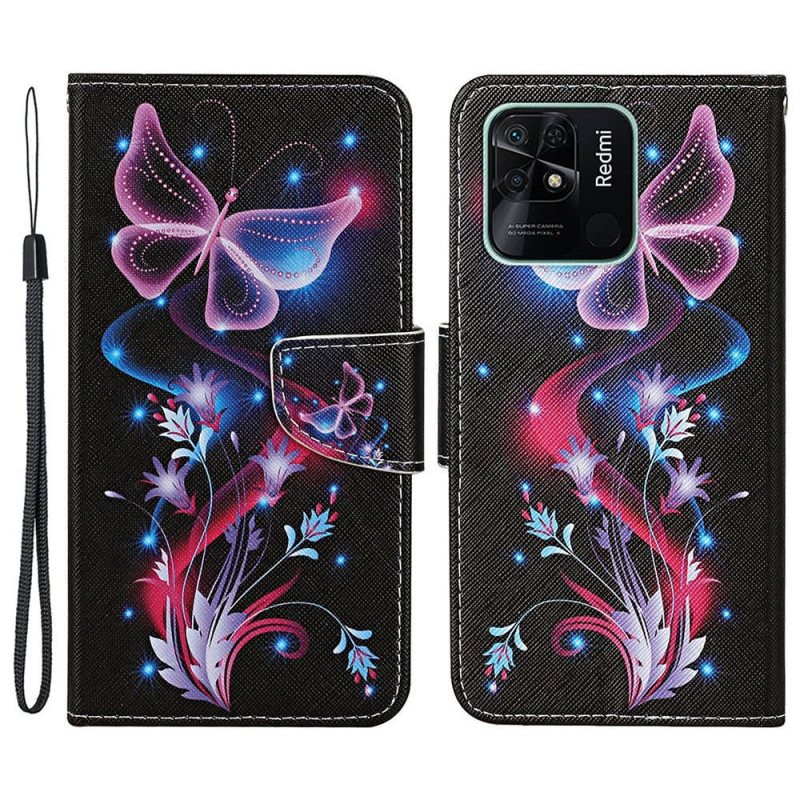 Folio Deksel Til Xiaomi Redmi 10C Med Kjede Strappy Butterfly Dance