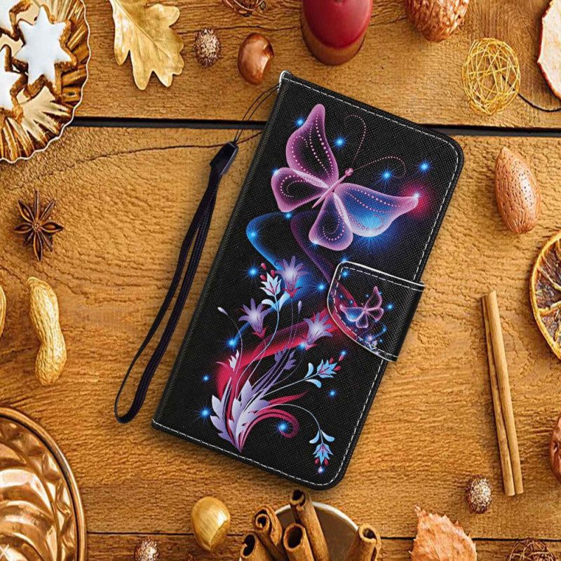 Folio Deksel Til Xiaomi Redmi 10C Med Kjede Strappy Butterfly Dance