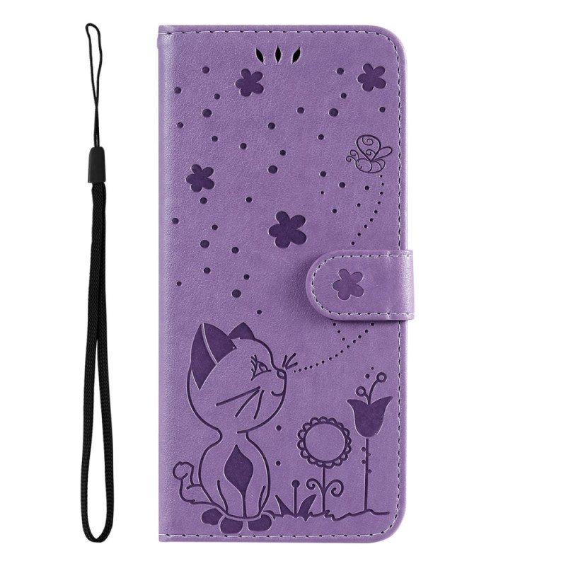 Folio Deksel Til Xiaomi Redmi 10C Med Kjede Strappy Cat And Bees