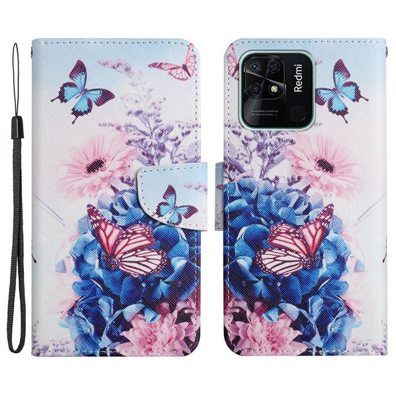 Folio Deksel Til Xiaomi Redmi 10C Med Kjede Strappy Floral Fantasy