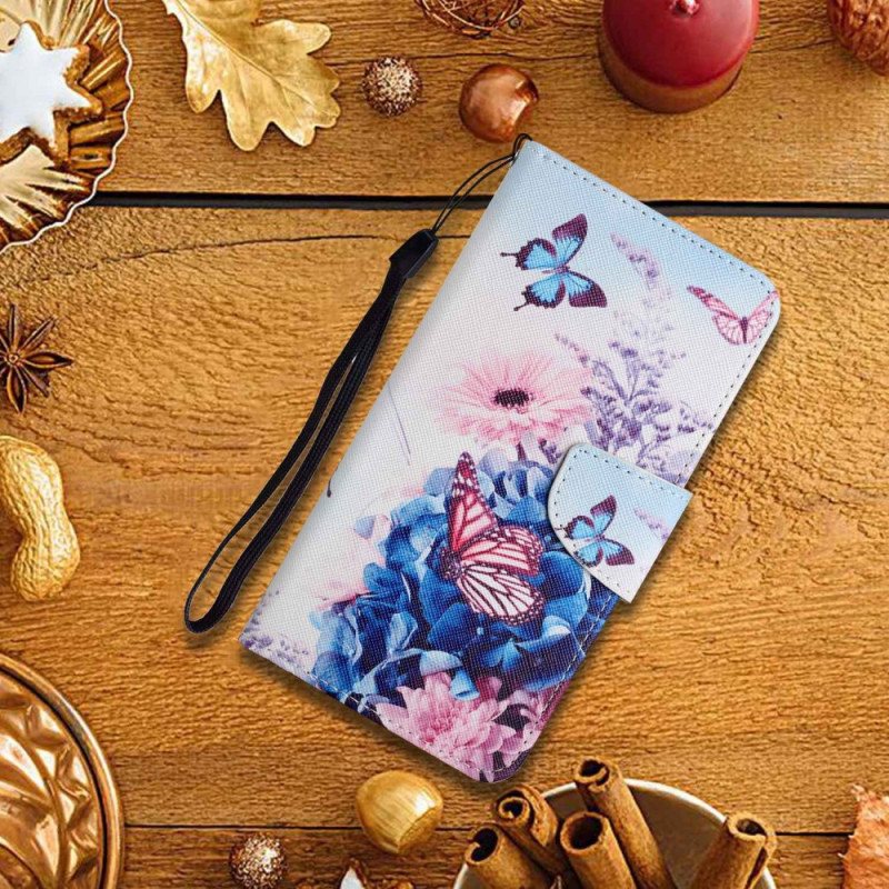 Folio Deksel Til Xiaomi Redmi 10C Med Kjede Strappy Floral Fantasy