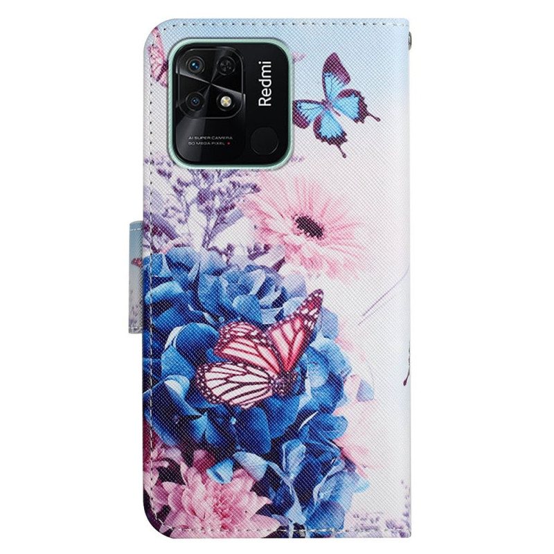 Folio Deksel Til Xiaomi Redmi 10C Med Kjede Strappy Floral Fantasy