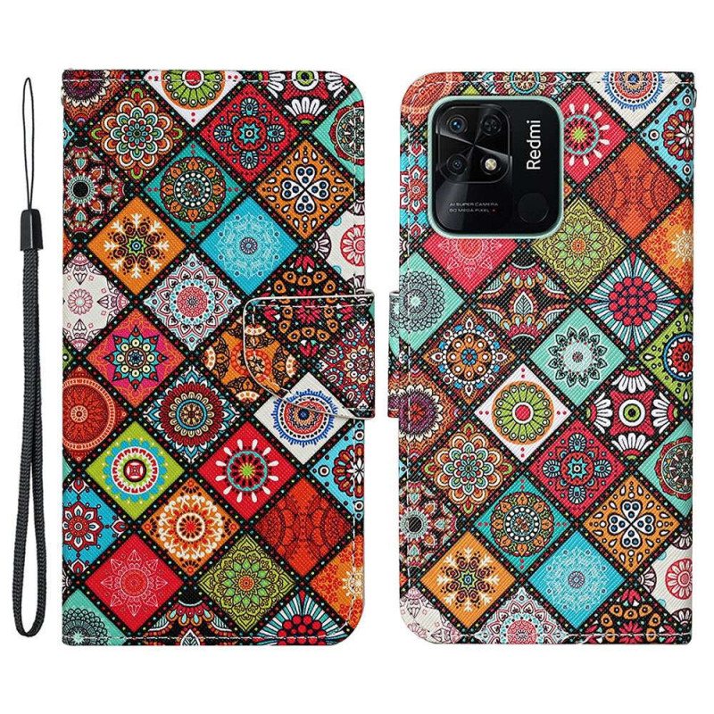 Folio Deksel Til Xiaomi Redmi 10C Med Kjede Strappy Patchwork