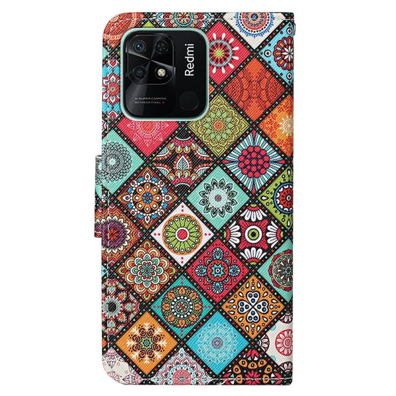 Folio Deksel Til Xiaomi Redmi 10C Med Kjede Strappy Patchwork