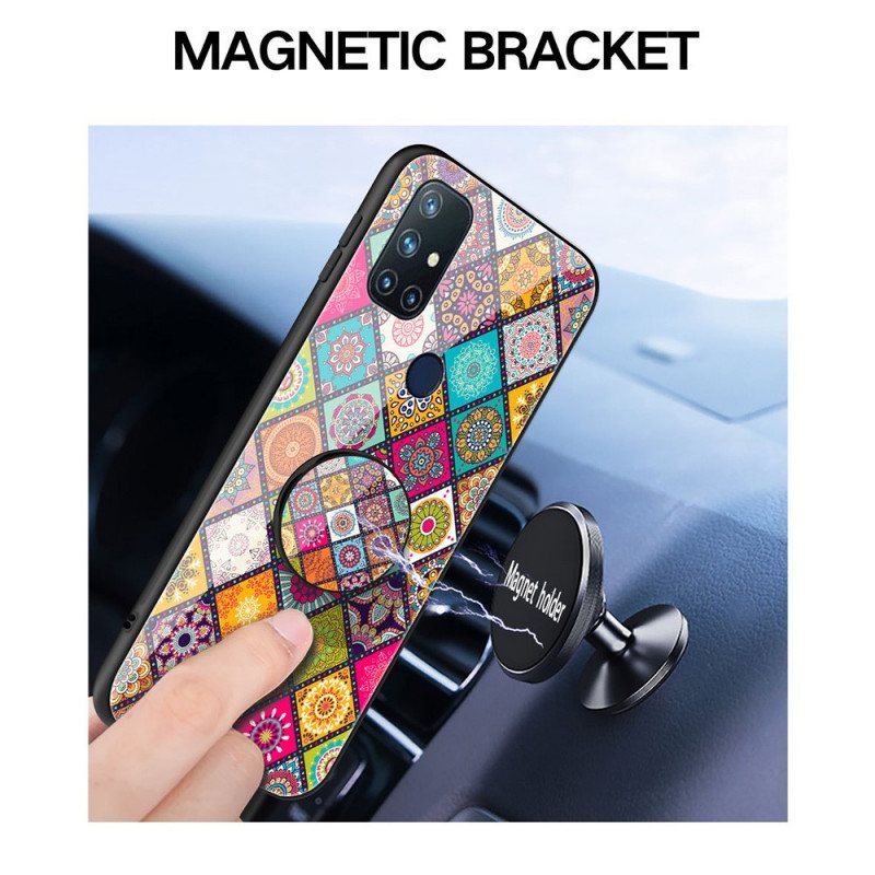 Deksel Til OnePlus Nord N10 Patchwork Magnetisk Holder