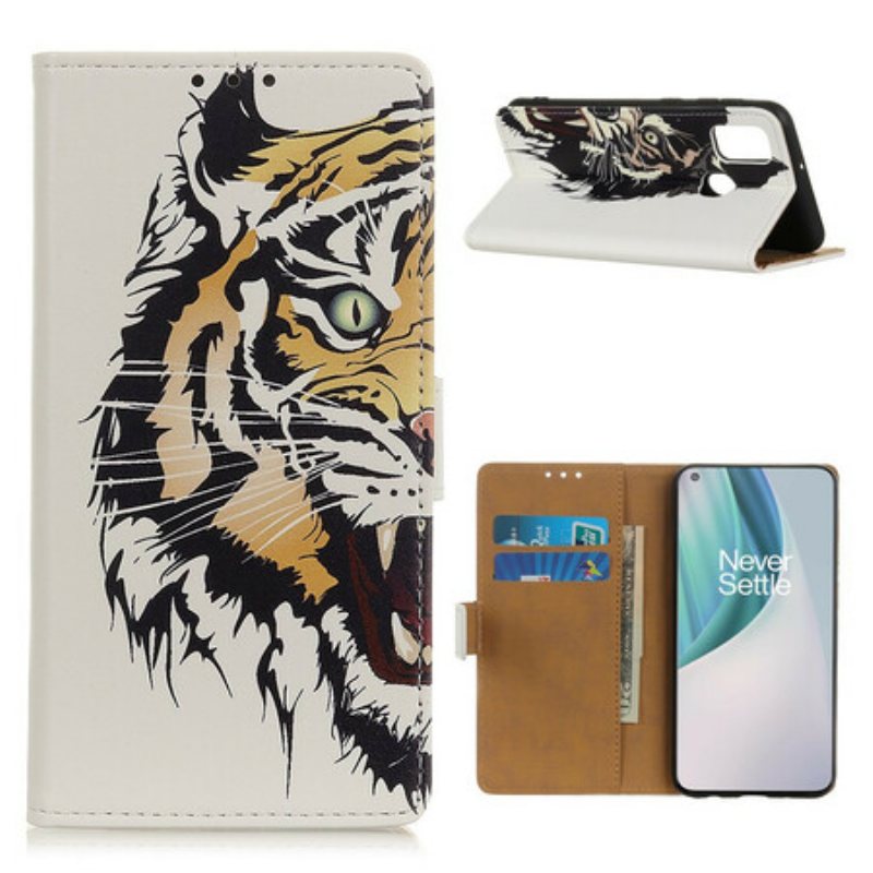 Folio Deksel Til OnePlus Nord N10 Heftig Tiger