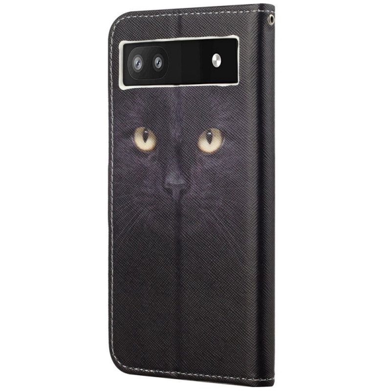 Folio Deksel Til Google Pixel 6A Med Kjede Strappy Cat Eyes