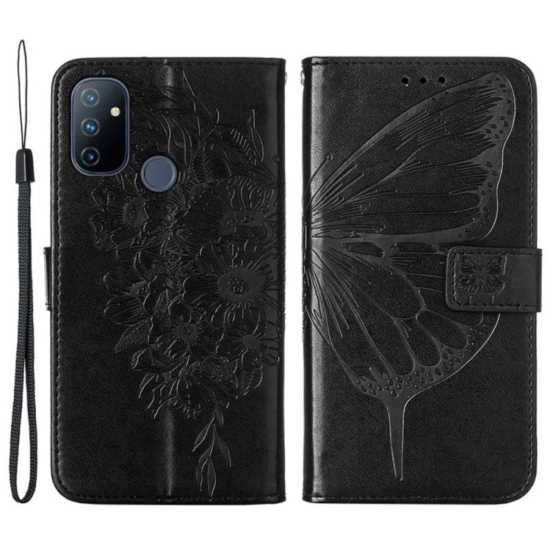 Folio Deksel Til OnePlus Nord N100 Med Kjede Strappy Butterfly Design