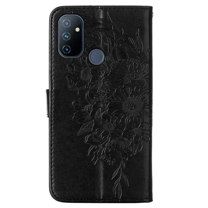 Folio Deksel Til OnePlus Nord N100 Med Kjede Strappy Butterfly Design