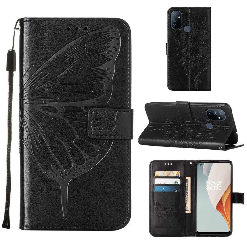 Folio Deksel Til OnePlus Nord N100 Med Kjede Strappy Butterfly Design