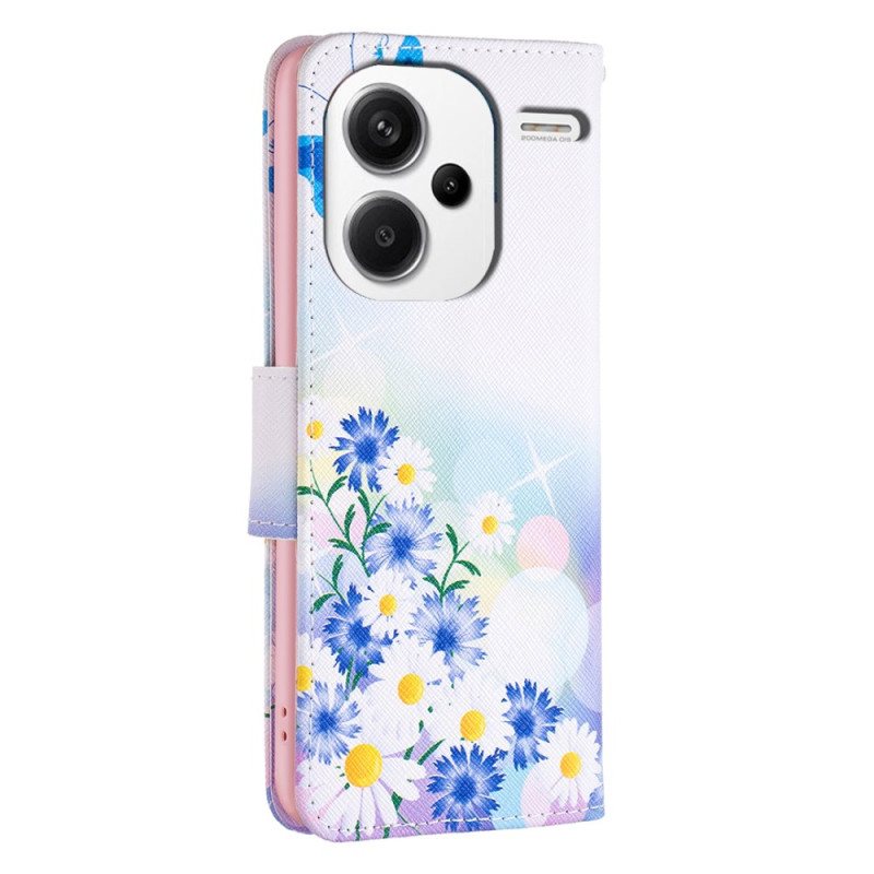 Lærdeksel Folio Deksel Xiaomi Redmi Note 13 Pro Plus 5g Mobildeksel Sommerfugler Og Blomster Akvarell