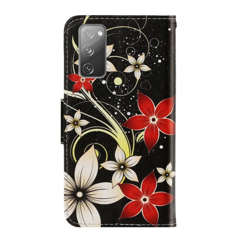 Folio Deksel Til Samsung Galaxy S20 FE Med Kjede Fargerike Strappy Blomster