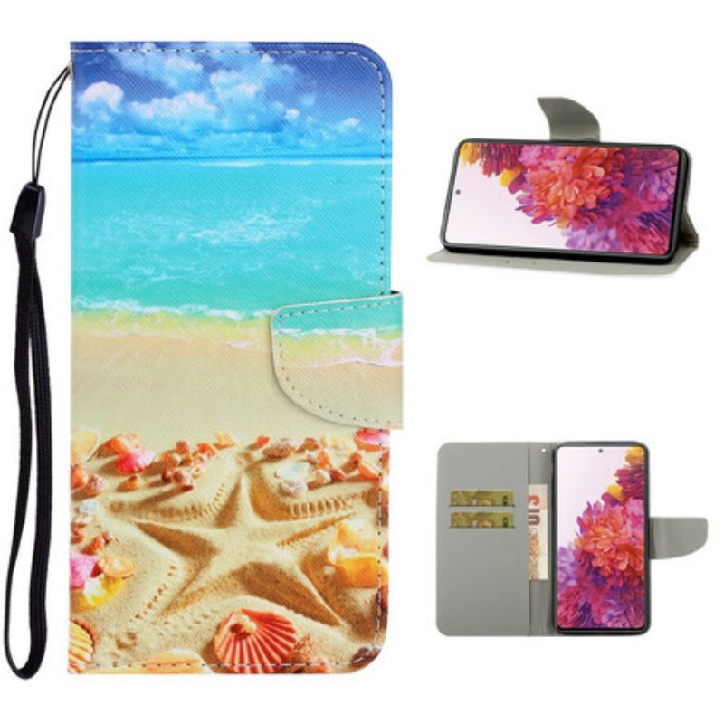 Folio Deksel Til Samsung Galaxy S20 FE Med Kjede Lanyard Beach