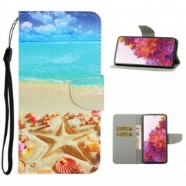 Folio Deksel Til Samsung Galaxy S20 FE Med Kjede Lanyard Beach