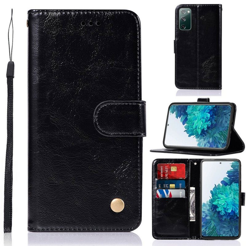 Folio Deksel Til Samsung Galaxy S20 FE Med Kjede Strappy Vintage Skinneffekt