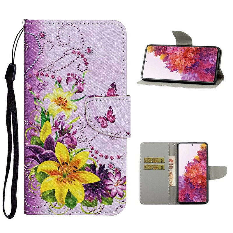 Folio Deksel Til Samsung Galaxy S20 FE Mesterlige Blomster Med Stropp