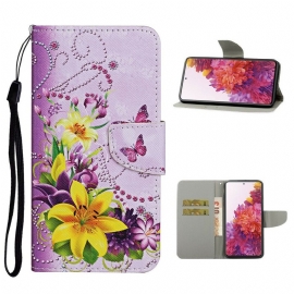 Folio Deksel Til Samsung Galaxy S20 FE Mesterlige Blomster Med Stropp