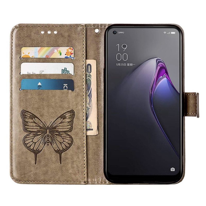 Folio Deksel Til Oppo Reno 8 Pro Med Kjede Barokk Strappy Sommerfugl