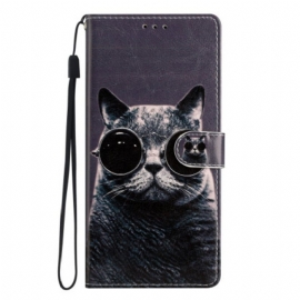 Folio Deksel Til Oppo Reno 8 Pro Med Kjede Cat Strappy-briller