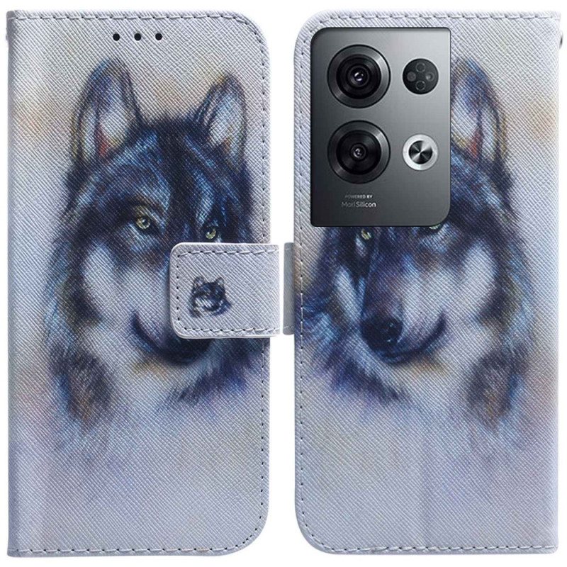 Folio Deksel Til Oppo Reno 8 Pro Med Kjede Strappy Akvarellhund