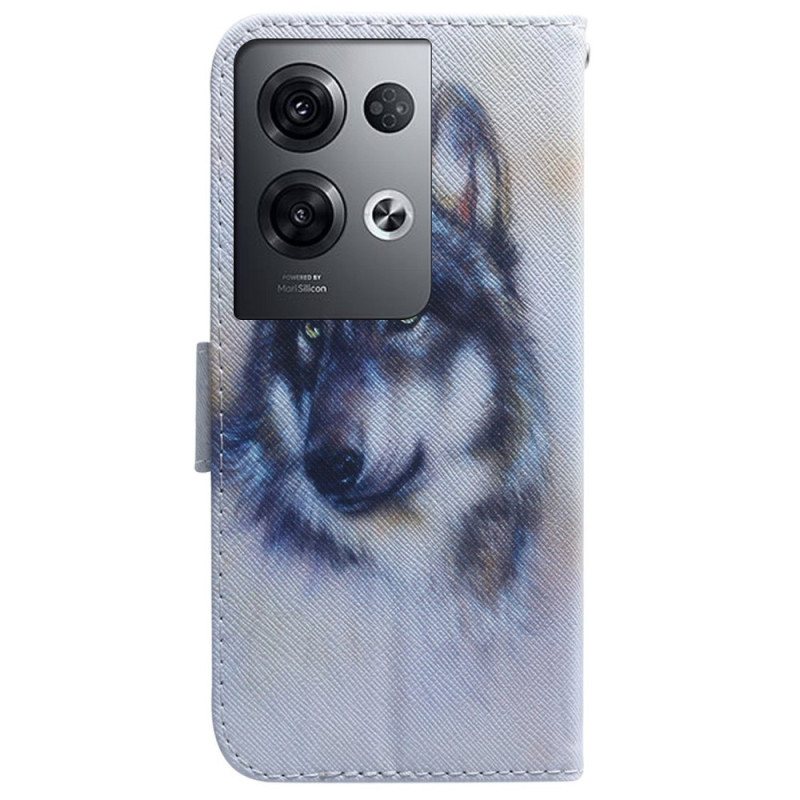 Folio Deksel Til Oppo Reno 8 Pro Med Kjede Strappy Akvarellhund