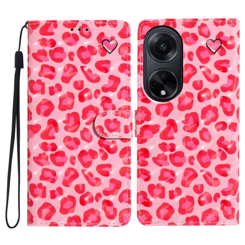 Folio Deksel Oppo A98 5g 3d Rosa Leopard Med Stropp