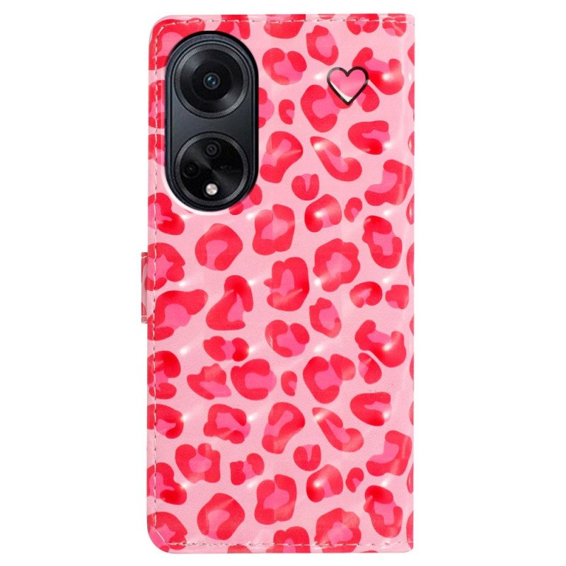 Folio Deksel Oppo A98 5g 3d Rosa Leopard Med Stropp