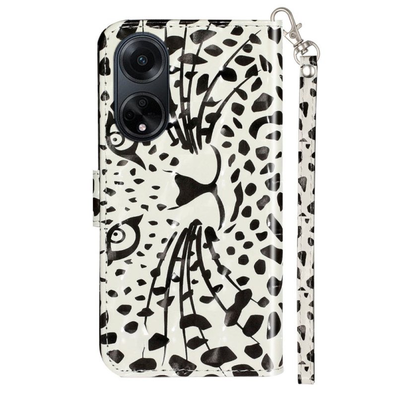 Folio Deksel Oppo A98 5g Leopardhode Med Stropp Beskyttelse Deksel