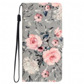 Folio Deksel Til Oppo A98 5g Rosa Blomster Med Stropp