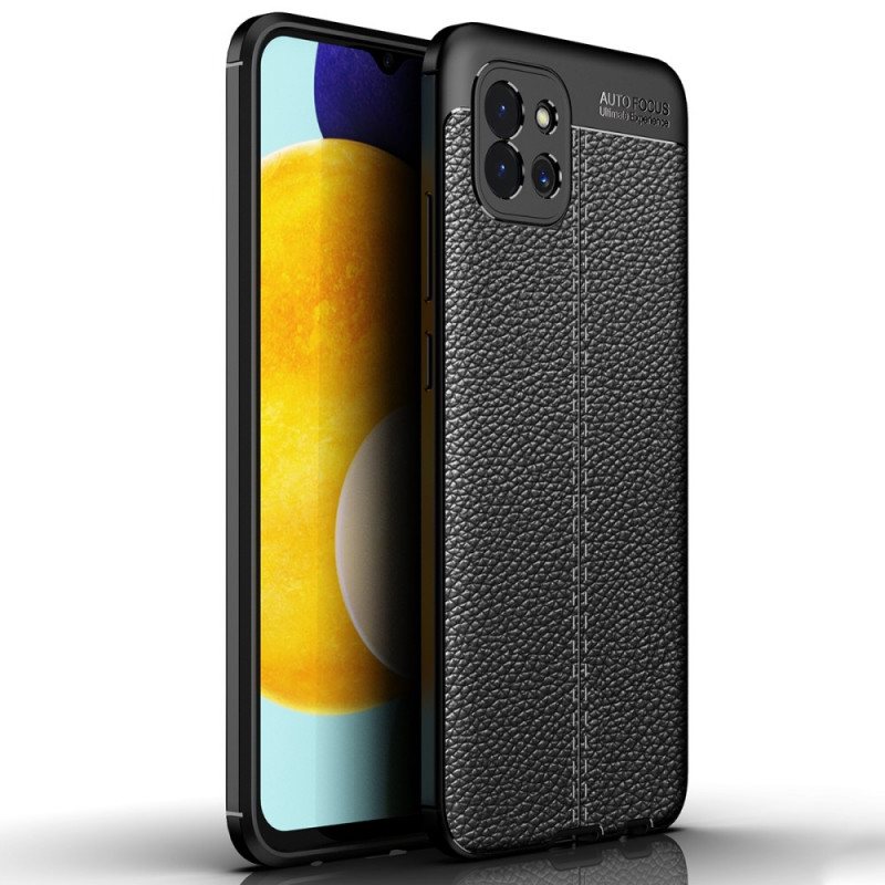 Deksel Til Samsung Galaxy A03 Dobbel Linje Litchi Leather Effect