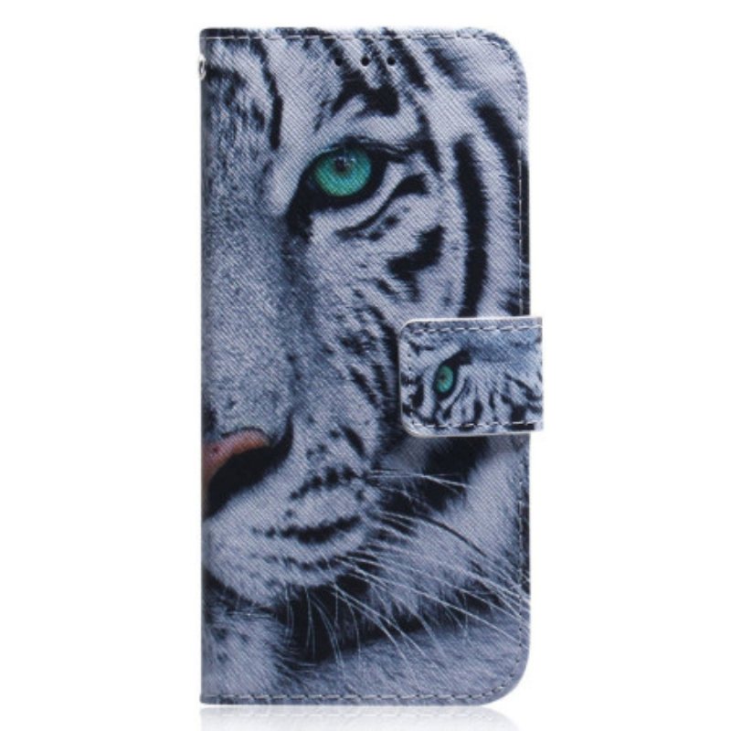 Folio Deksel Til Oppo Reno 8 Med Kjede Strappy White Tiger