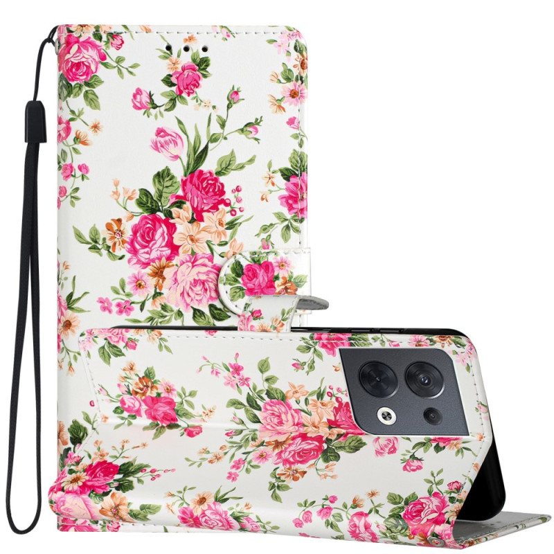 Folio Deksel Til Oppo Reno 8 Med Kjede Stropp Liberty Flowers