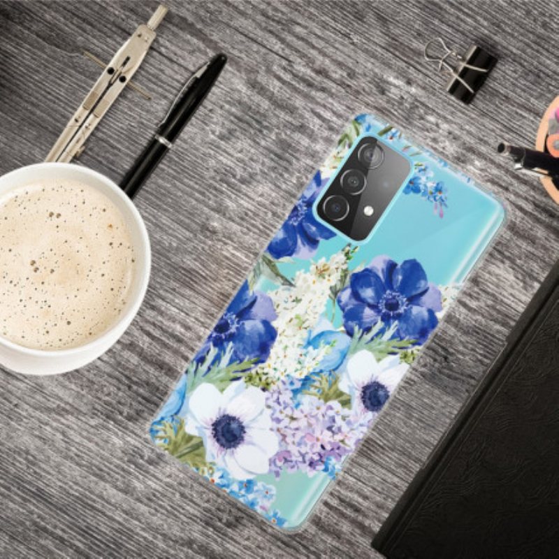 Deksel Til Samsung Galaxy A32 Akvarell Blå Blomster