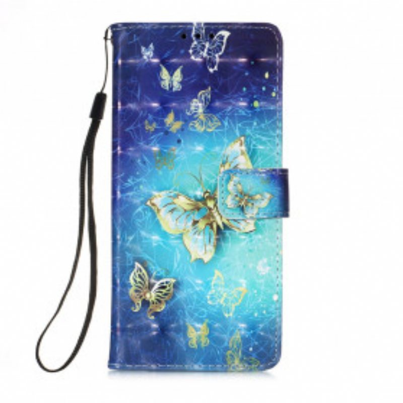 Folio Deksel Til Samsung Galaxy A32 Golden Butterflies Lanyard