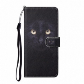 Lærdeksel Til Samsung Galaxy A32 Med Kjede Strappy Black Cat Eyes