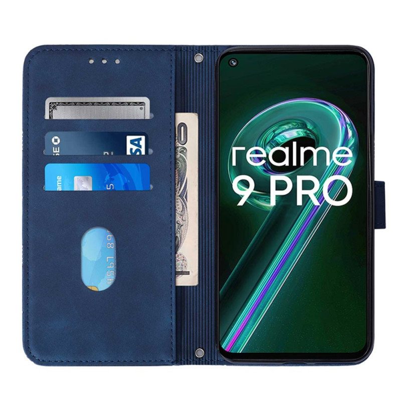 Folio Deksel Til Realme 9 Pro 5G Pyramide Skinneffekt