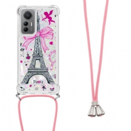 Deksel Til Xiaomi 12 Lite Med Snor Eiffeltårnet Glitter Snøre