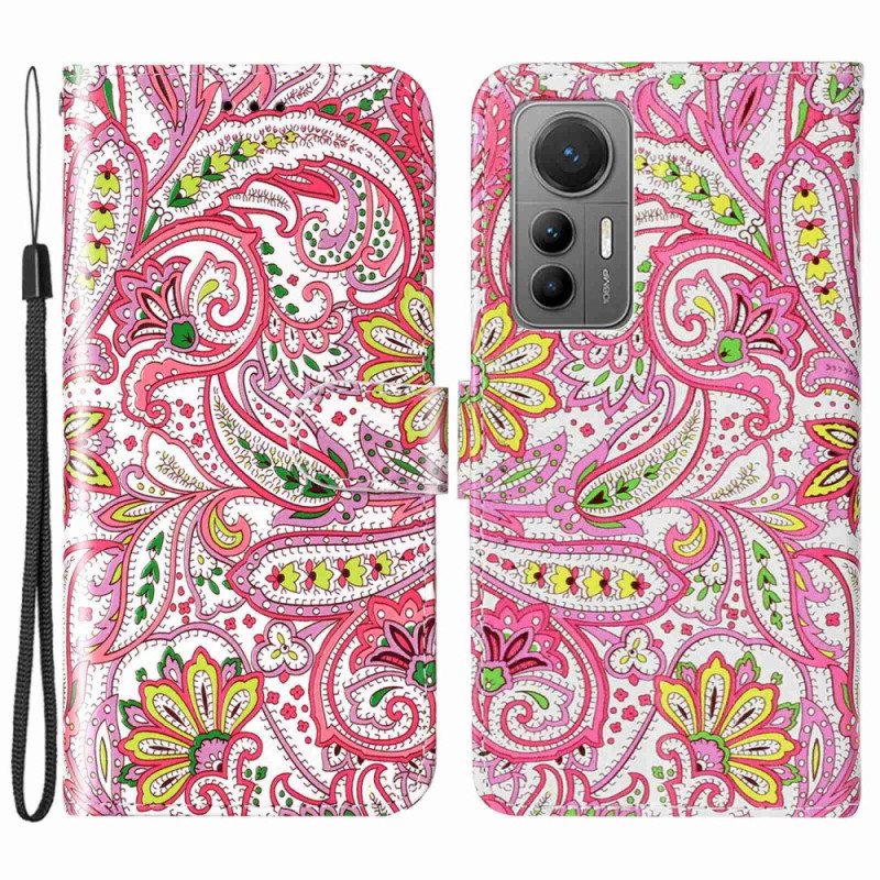 Lærdeksel Til Xiaomi 12 Lite Med Kjede Strappy Paisley-mønster