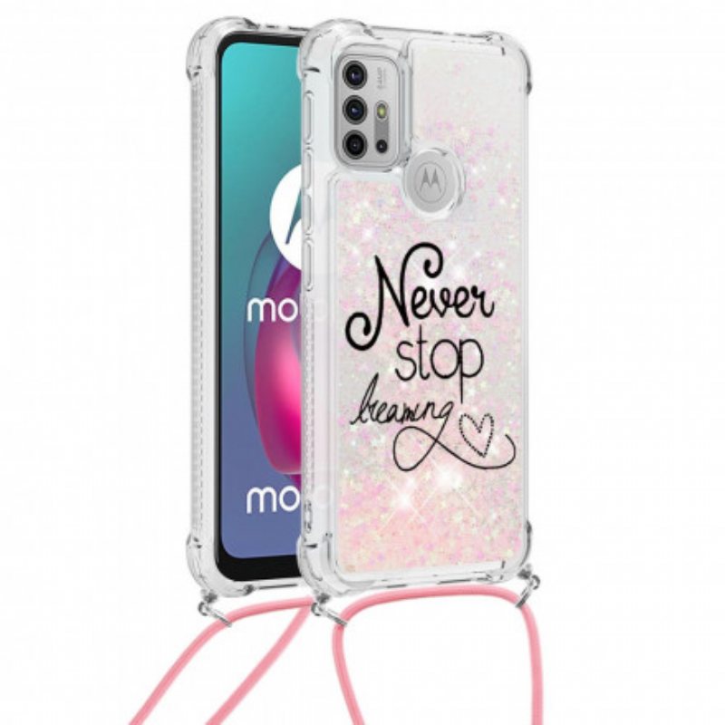 Deksel Til Moto G30 / G10 Med Snor Never Stop Glitter Snøre