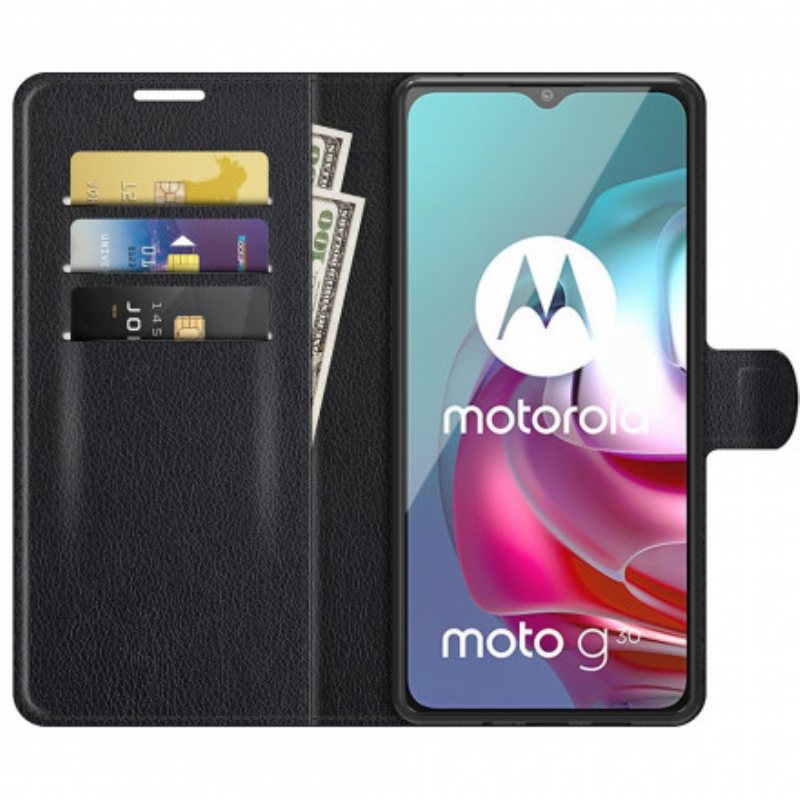 Folio Deksel Til Moto G30 / G10 Klassisk Litchi-effekt