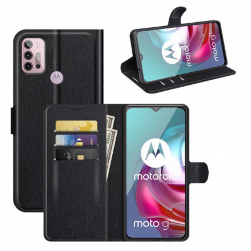 Folio Deksel Til Moto G30 / G10 Klassisk Litchi-effekt