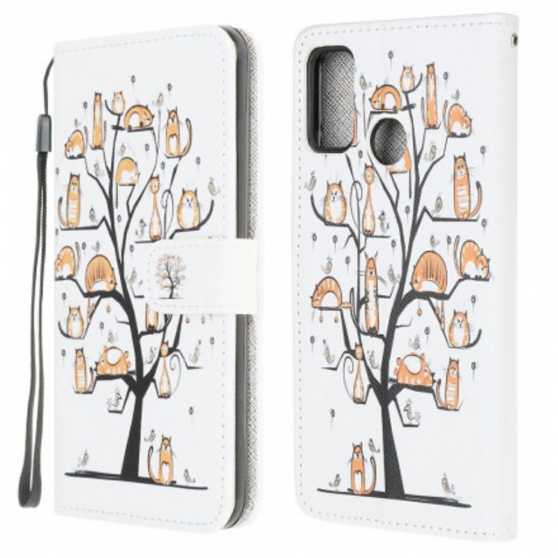 Folio Deksel Til Moto G30 / G10 Med Kjede Funky Cats Med Stropp